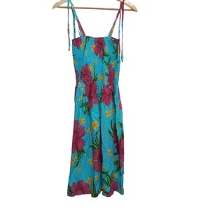 Aloha Fashion Hawaiian Print Dress One size fits most Blue with Pink Flowers